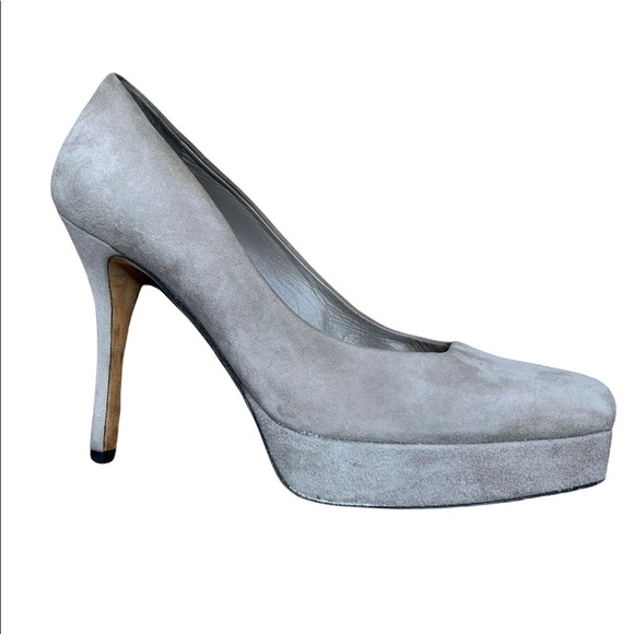 Gucci Grey Suede Closed-Toe Square Platform Stiletto Pump sz 38.5 / 8.5 - Picture 1 of 7